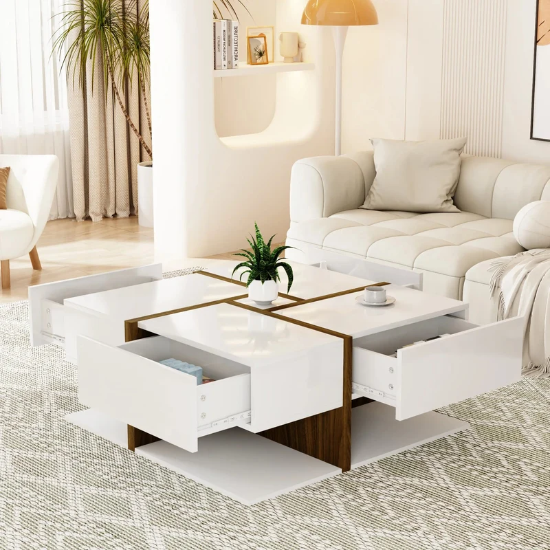 Table basse brillante avec 4 tiroirs