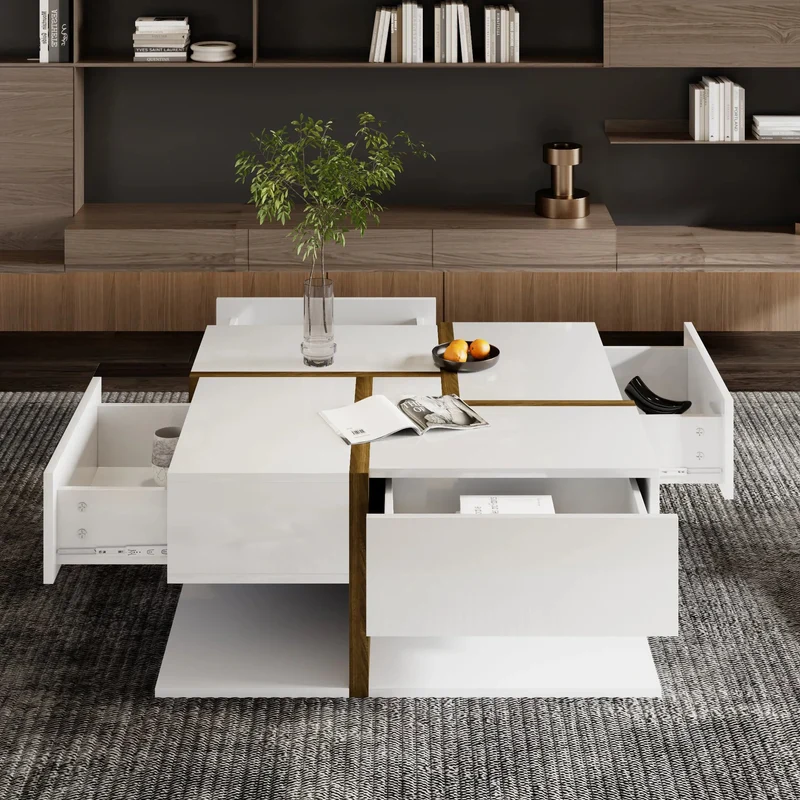Table basse brillante avec 4 tiroirs