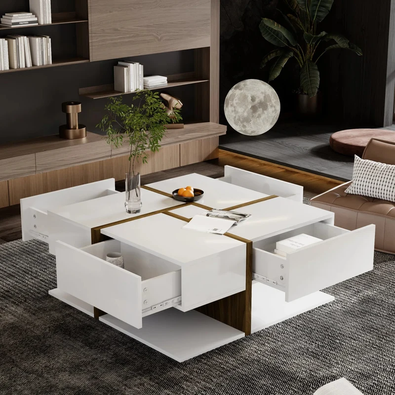 Table basse brillante avec 4 tiroirs