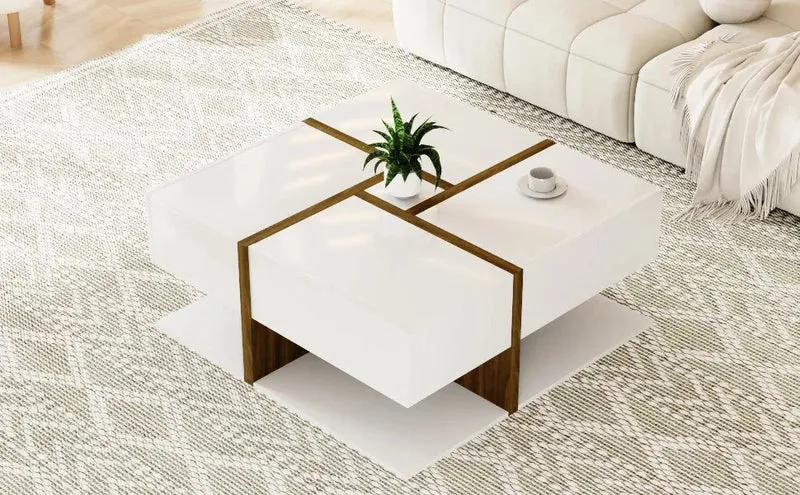 Table basse brillante avec 4 tiroirs