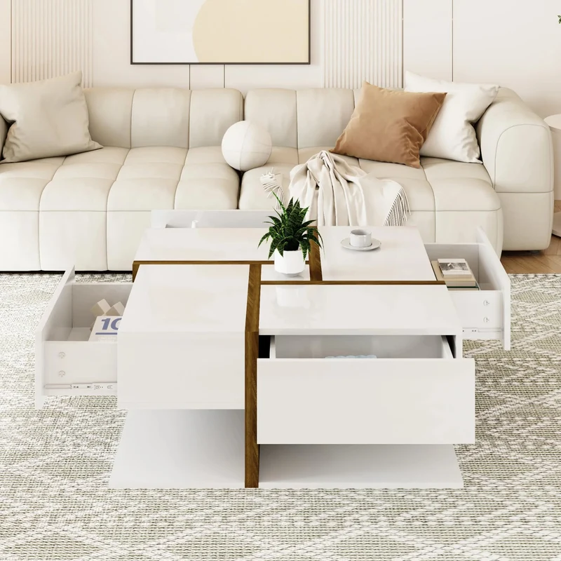 Table basse brillante avec 4 tiroirs