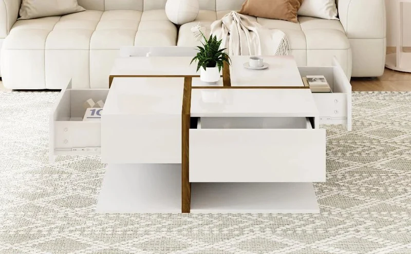 Table basse brillante avec 4 tiroirs