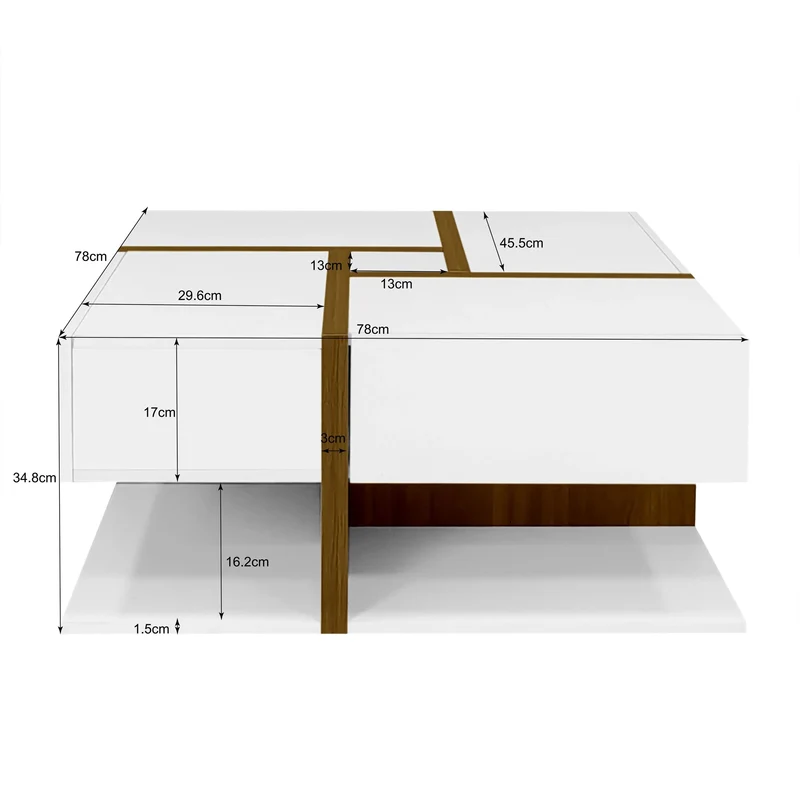 Table basse brillante avec 4 tiroirs