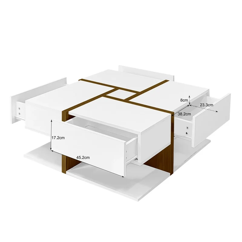 Table basse brillante avec 4 tiroirs