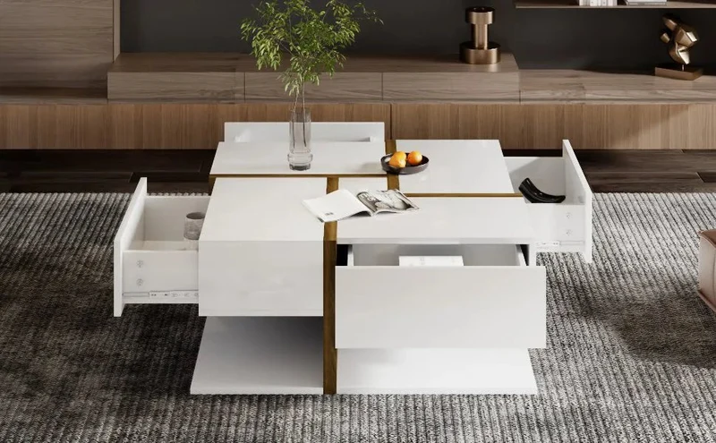 Table basse brillante avec 4 tiroirs