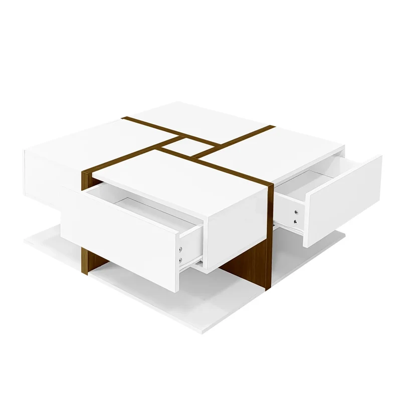 Table basse brillante avec 4 tiroirs