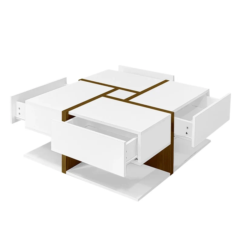 Table basse brillante avec 4 tiroirs