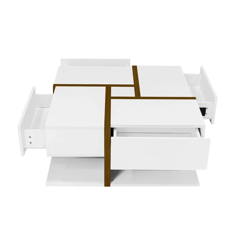 Table basse brillante avec 4 tiroirs