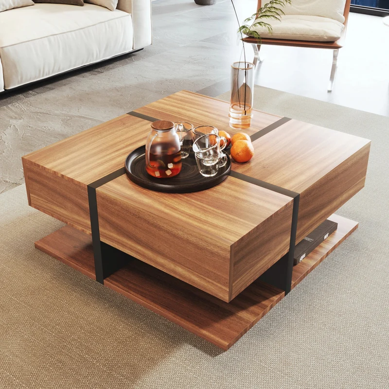 Table basse brillante avec 4 tiroirs
