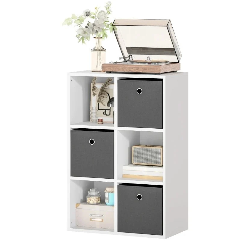 Etagère avec 6 compartiments et 3 tiroirs en tissu,