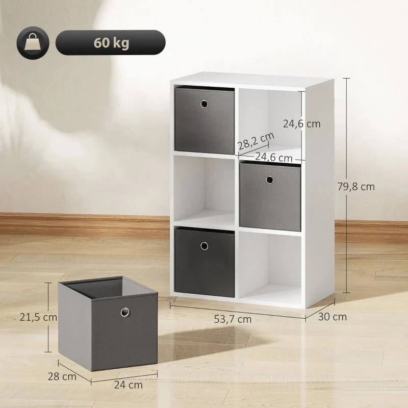 Etagère avec 6 compartiments et 3 tiroirs en tissu,