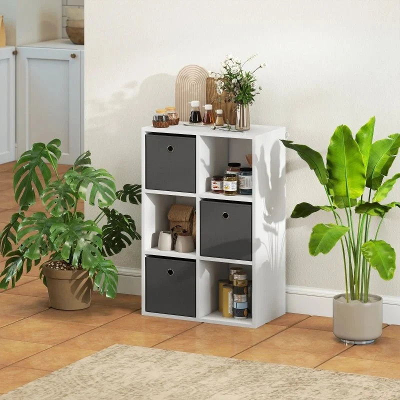 Etagère avec 6 compartiments et 3 tiroirs en tissu,