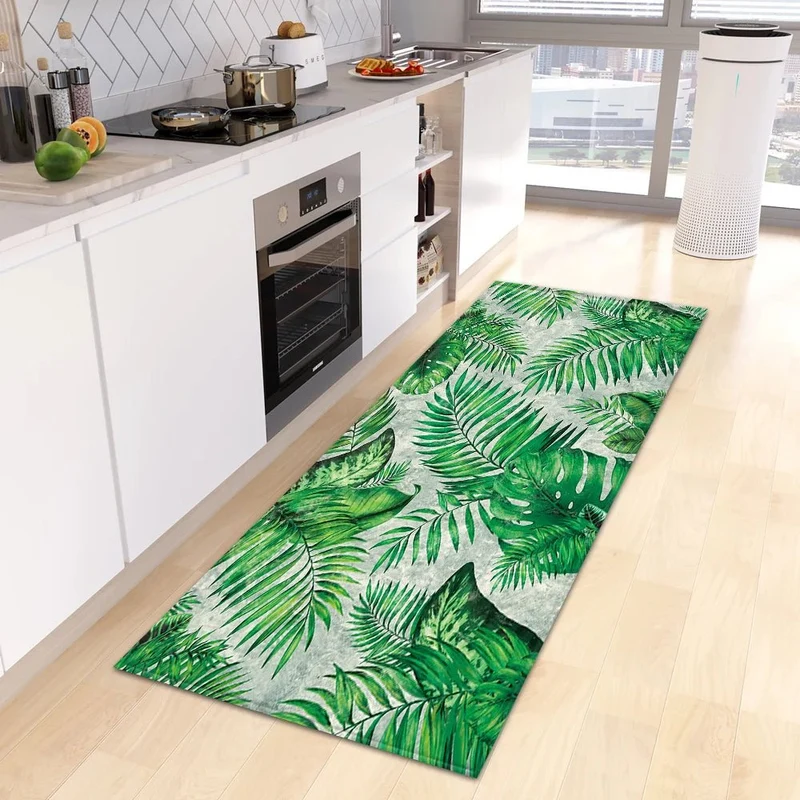 tapis de cuisine à feuilles tropicales vertes