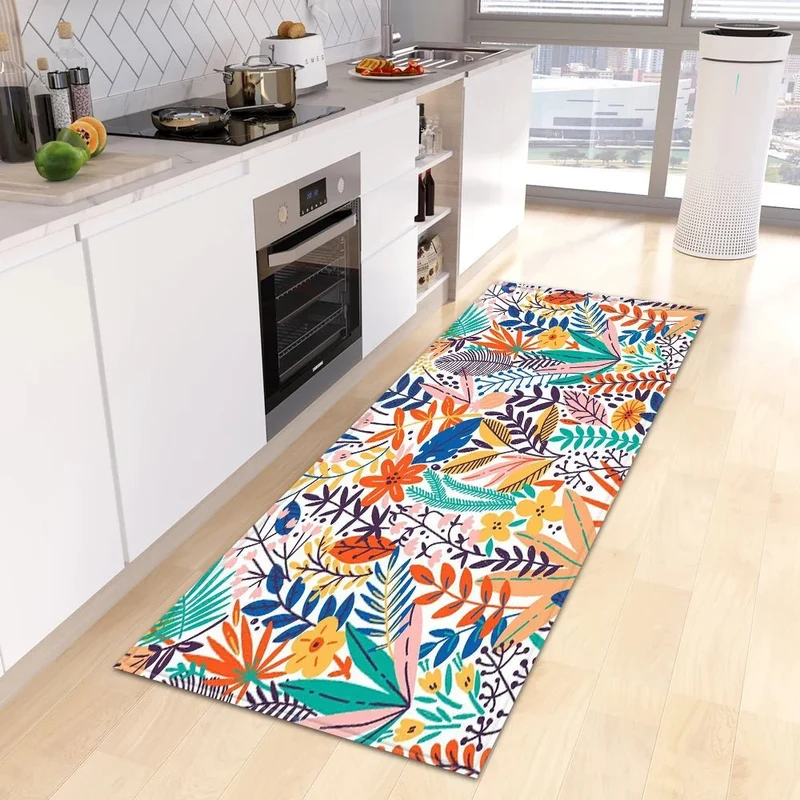 tapis de cuisine à feuilles tropicales vertes