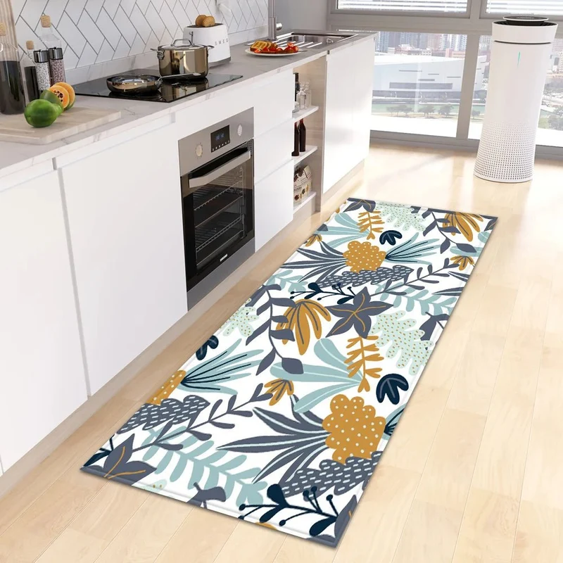 tapis de cuisine à feuilles tropicales vertes