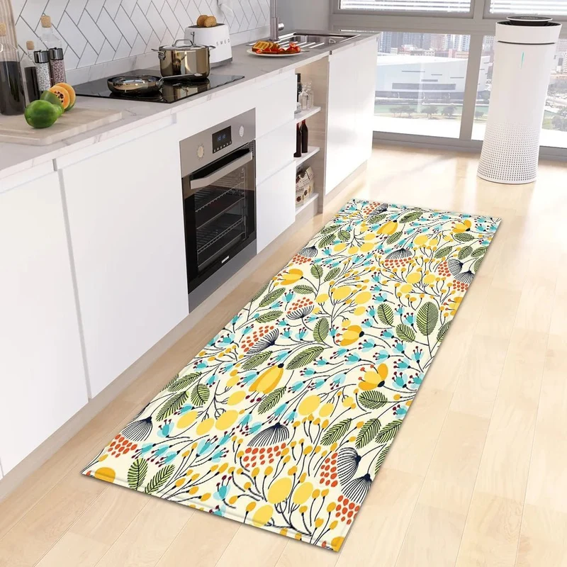 tapis de cuisine à feuilles tropicales vertes