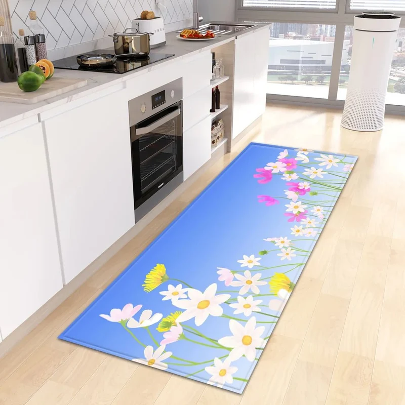 tapis de cuisine à feuilles tropicales vertes