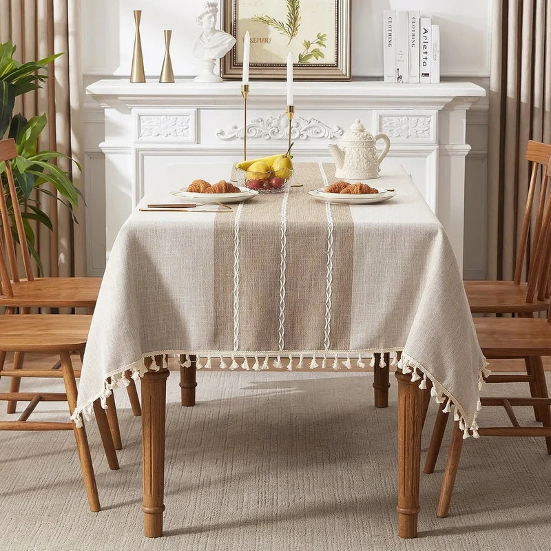 Nappe rectangulaire en lin et coton