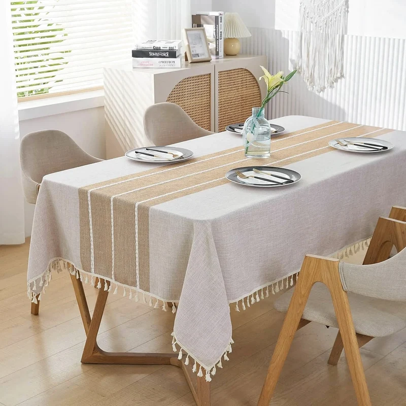 Nappe rectangulaire en lin et coton