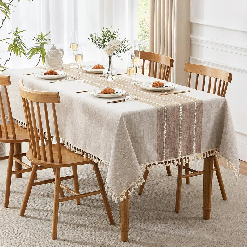 Nappe rectangulaire en lin et coton