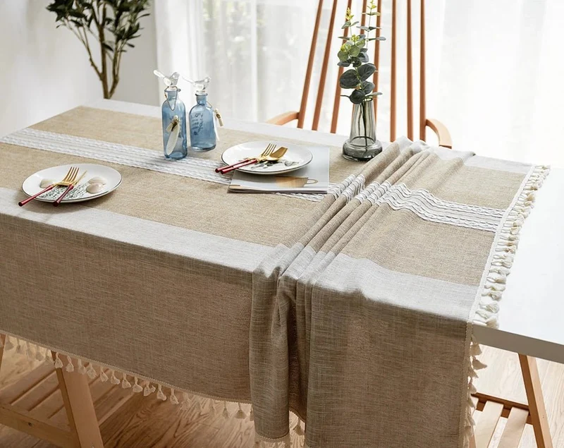 Nappe rectangulaire en lin et coton