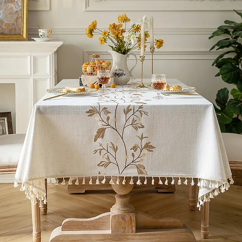 Nappe rectangulaire en lin et coton