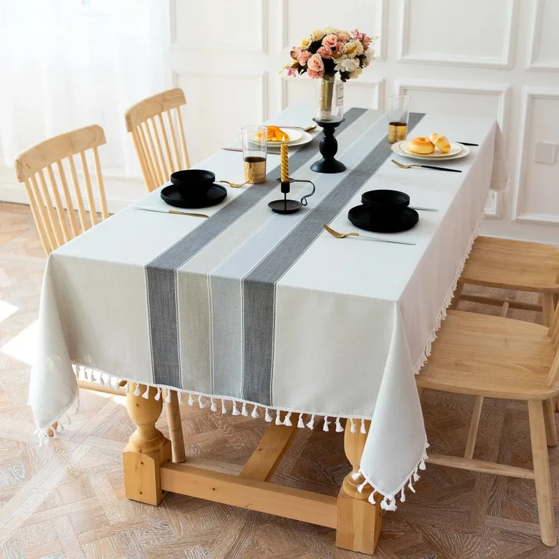 Nappe rectangulaire en lin et coton