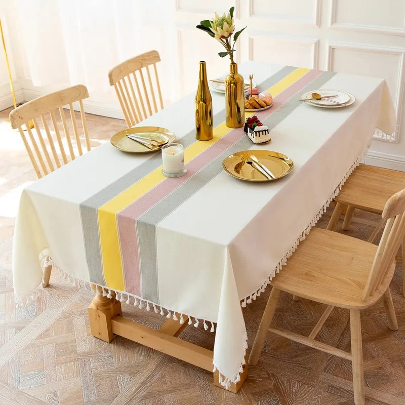 Nappe rectangulaire en lin et coton