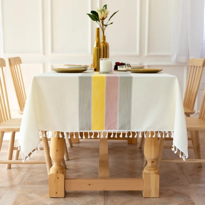 Nappe rectangulaire en lin et coton
