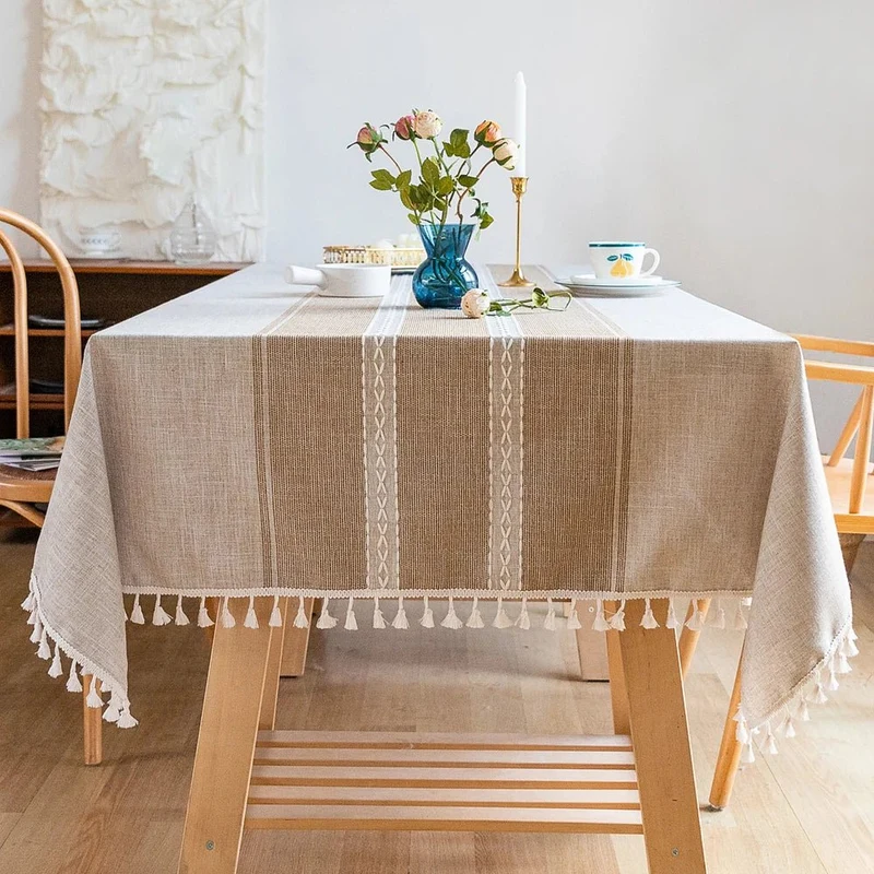 Nappe rectangulaire en lin et coton