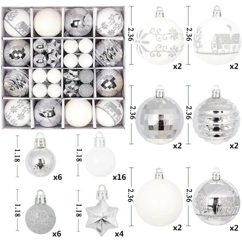 Boule de noël 3/6CM, 44 pièces