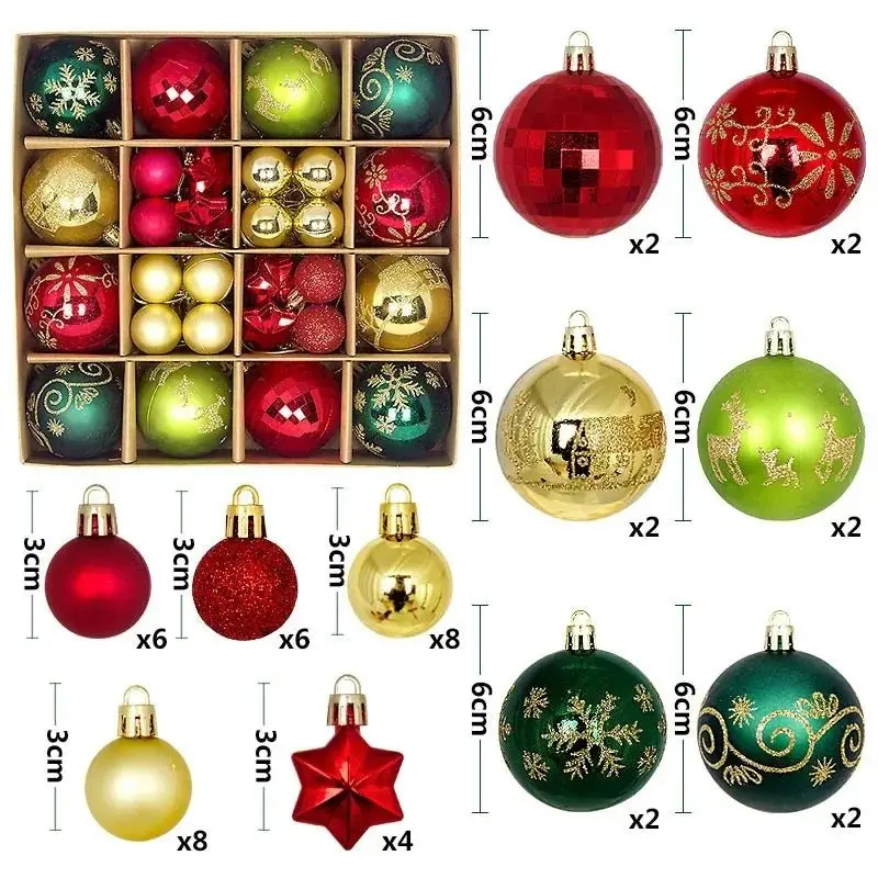 Boule de noël 3/6CM, 44 pièces