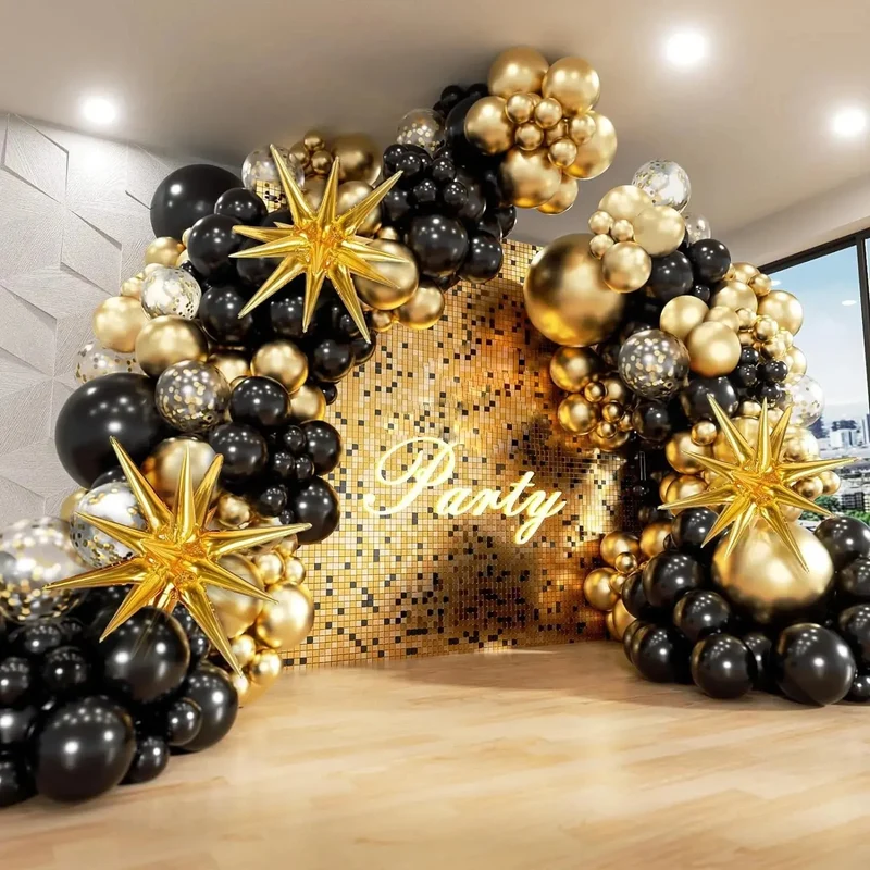 Guirlande de ballons noirs et dorés | Élégance