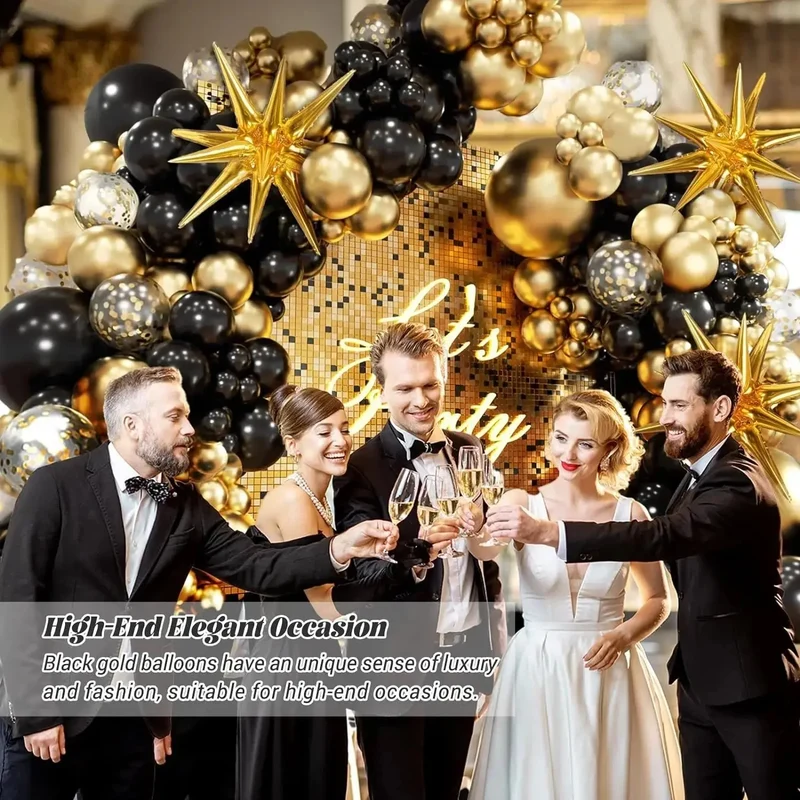Guirlande de ballons noirs et dorés | Élégance
