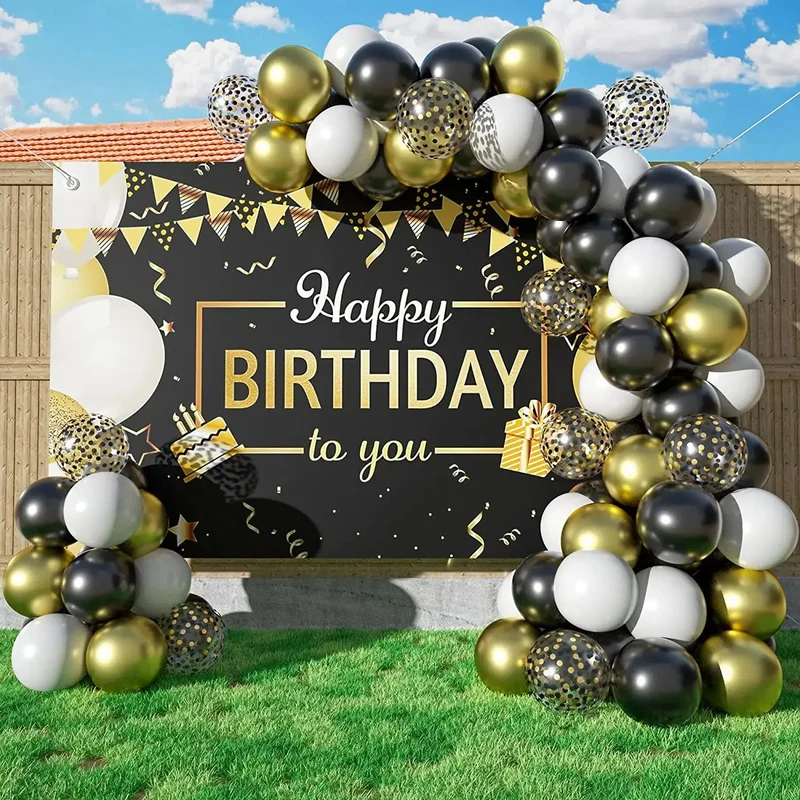 Guirlande de ballons noirs et dorés | Élégance