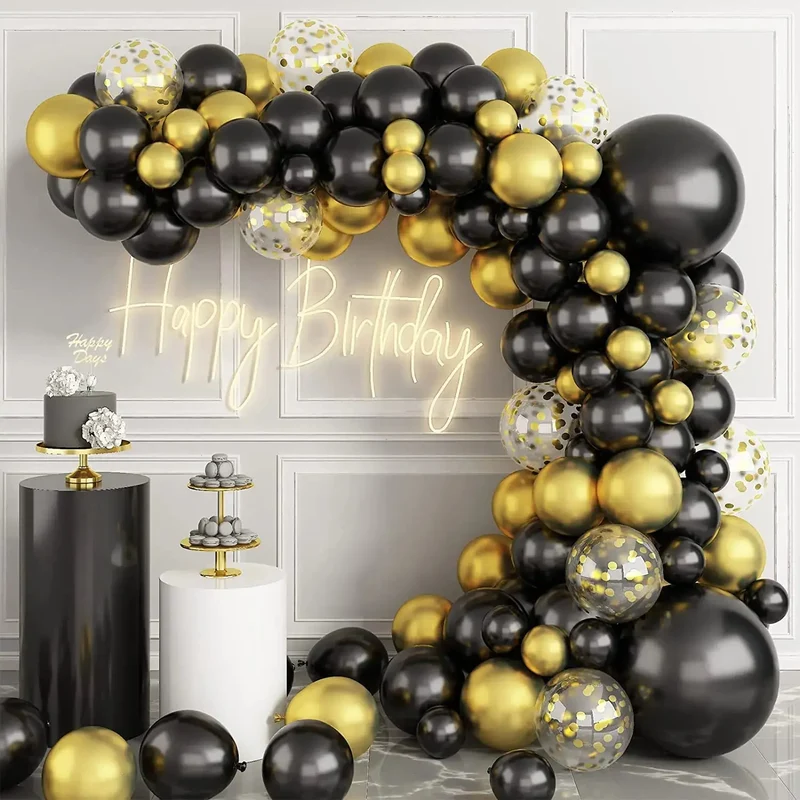 Guirlande de ballons noirs et dorés | Élégance
