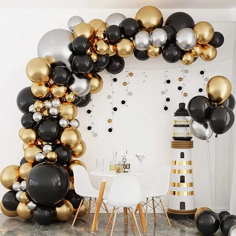 Guirlande de ballons noirs et dorés | Élégance