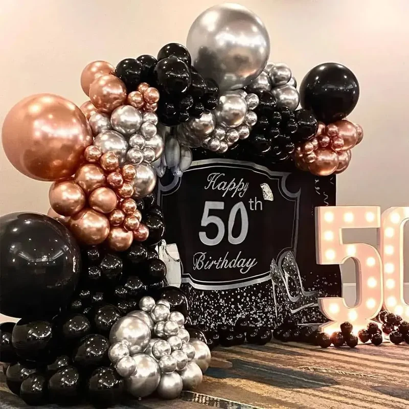 Guirlande de ballons noirs et dorés | Élégance