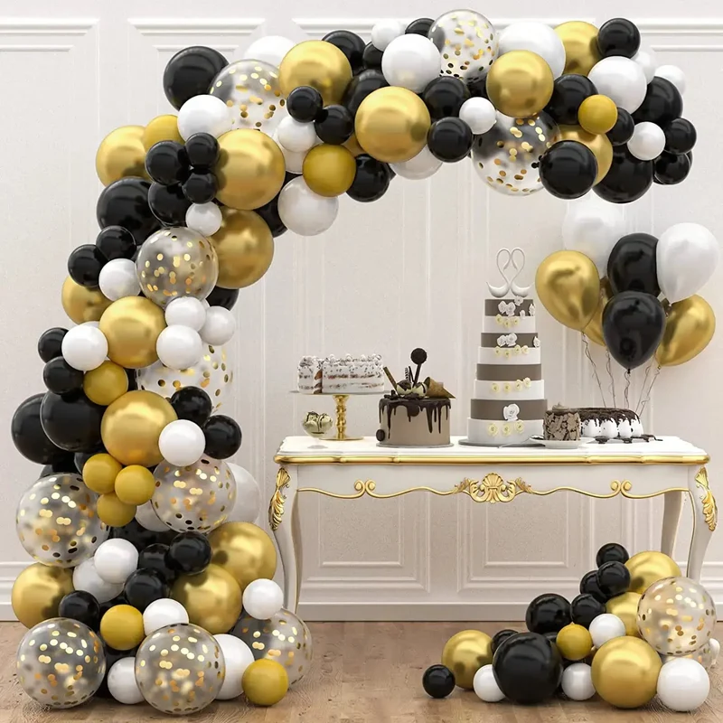 Guirlande de ballons noirs et dorés | Élégance