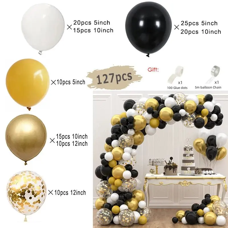 Guirlande de ballons noirs et dorés | Élégance