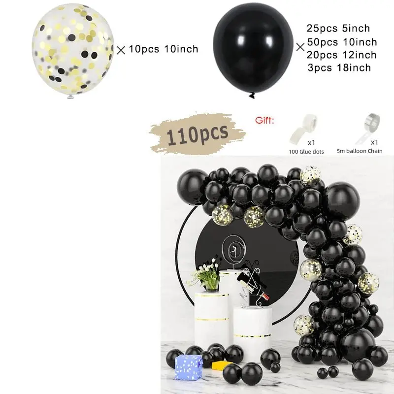 Guirlande de ballons noirs et dorés | Élégance