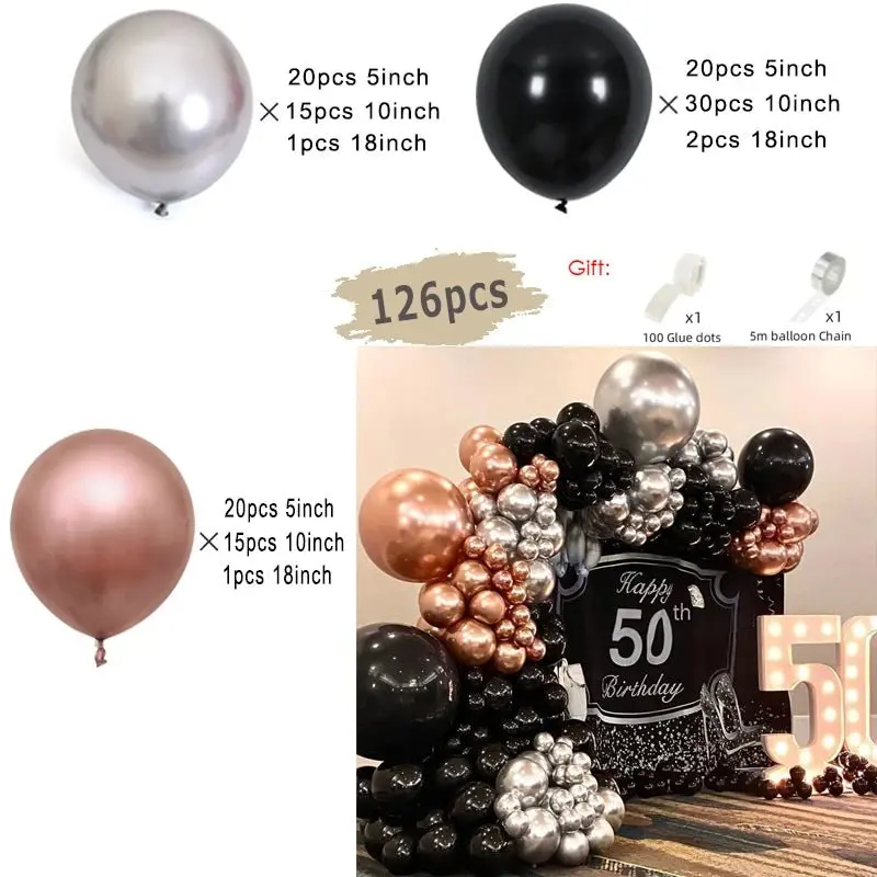 Guirlande de ballons noirs et dorés | Élégance