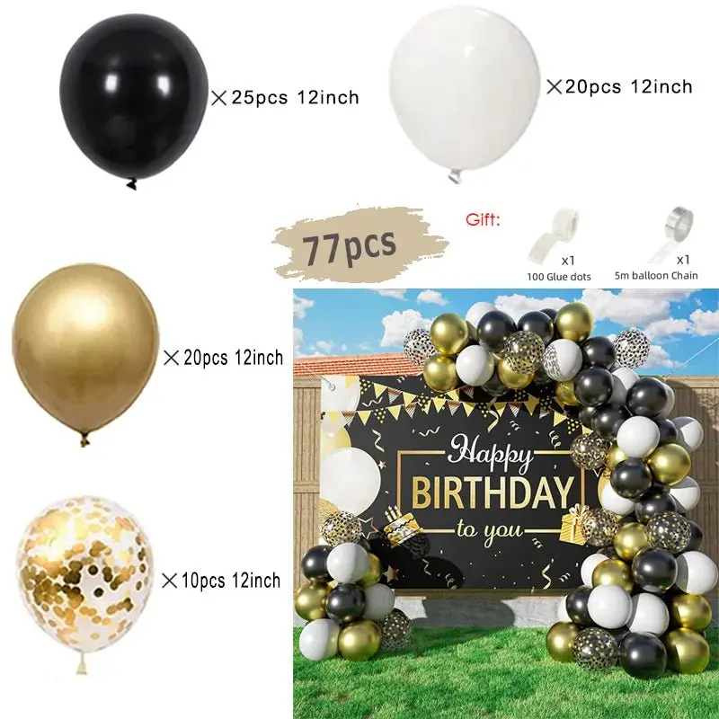 Guirlande de ballons noirs et dorés | Élégance