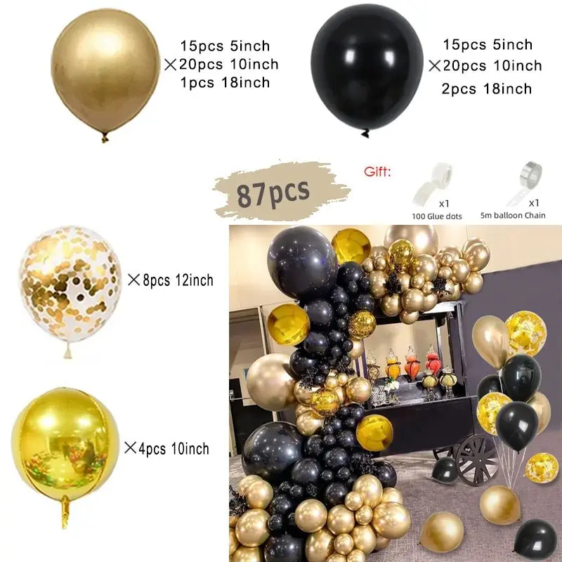 Guirlande de ballons noirs et dorés | Élégance