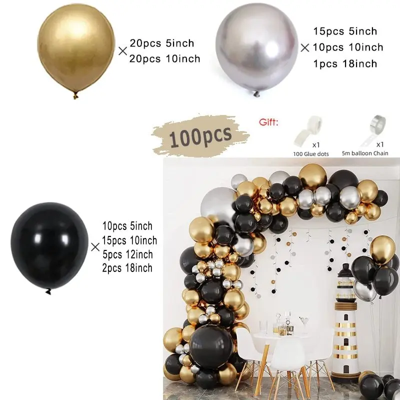 Guirlande de ballons noirs et dorés | Élégance