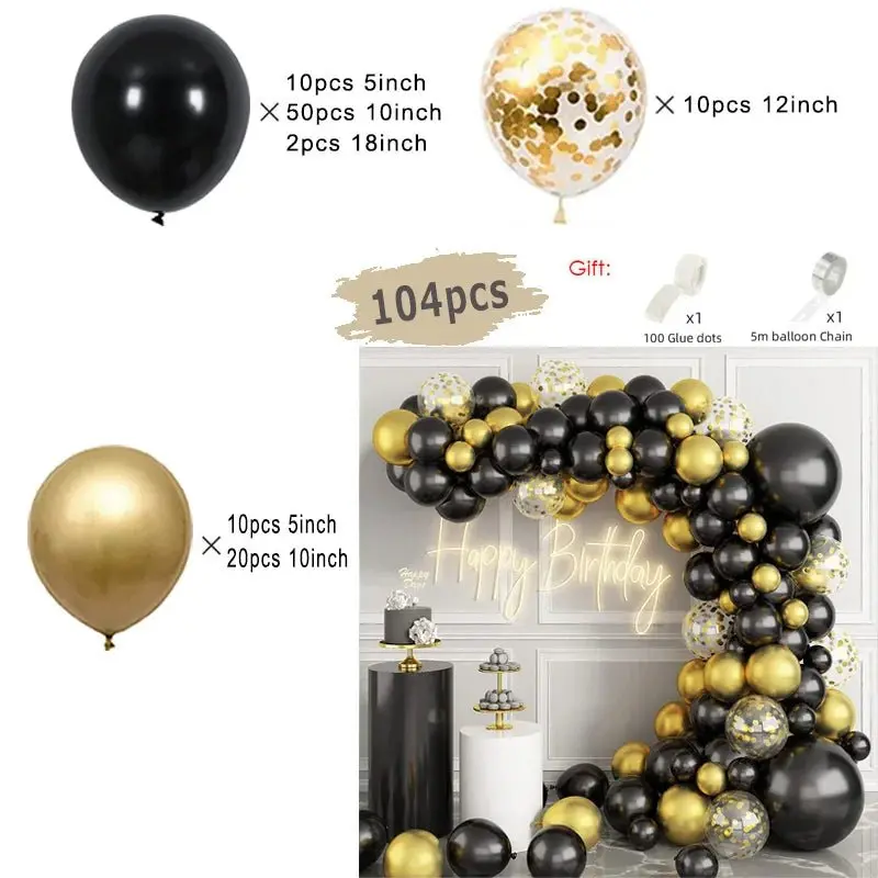 Guirlande de ballons noirs et dorés | Élégance