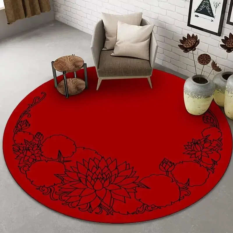 Tapis rond de luxe de Style Simple rouge