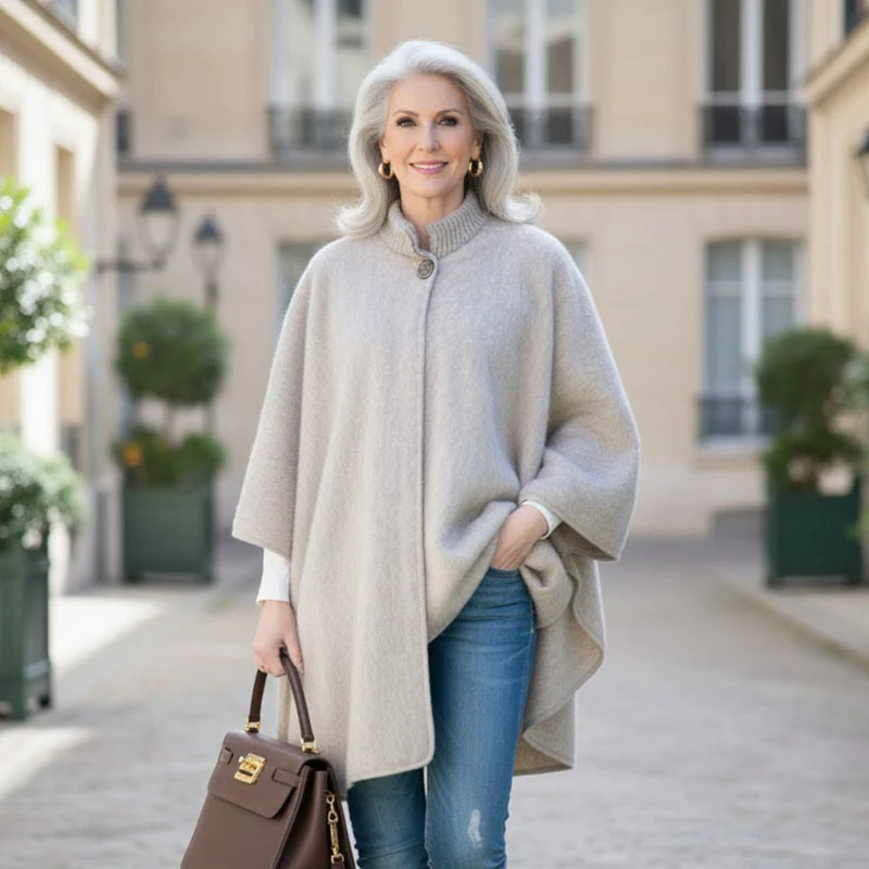 Grand poncho col tricot 100% laine des Pyrénées