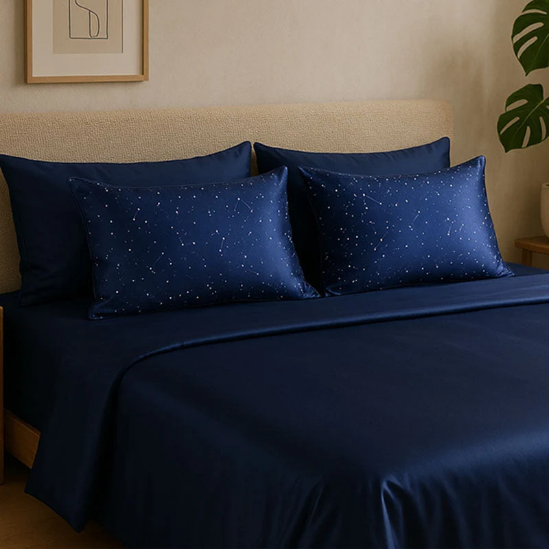 Taie d’oreiller en soie motif Constellation
