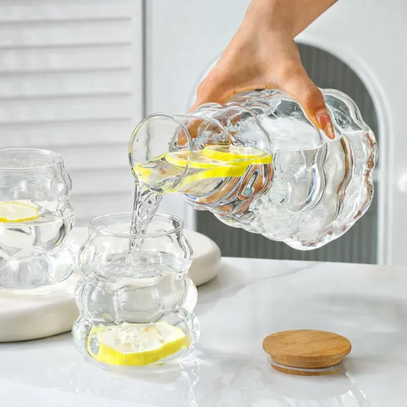 Ensemble carafe en verre 7 pièces – 1 L avec 6 verres assortis